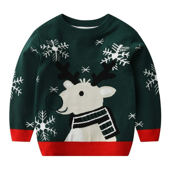 SERTG Boys and Girls Christmas Knit Sweater Holiday Cute Print Round Neck Cozy Warm Pullover Fall Winter Tops for Children 4-12 Years(Green#9,2-3 Years)