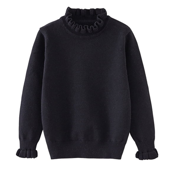 SERTG Boys and Girls Fashion Long Sleeves Knit Sweater Hight Neck Base Shirt Casual Comfortable Fall Winter Tops for Children 4-7 Years(Black,3-4 Years)