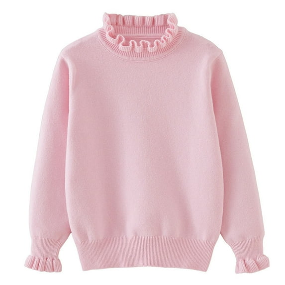 SERTG Boys and Girls Fashion Long Sleeves Knit Sweater Hight Neck Base Shirt Casual Comfortable Fall Winter Tops for Children 4-7 Years(Pink#1,13-14 Years)