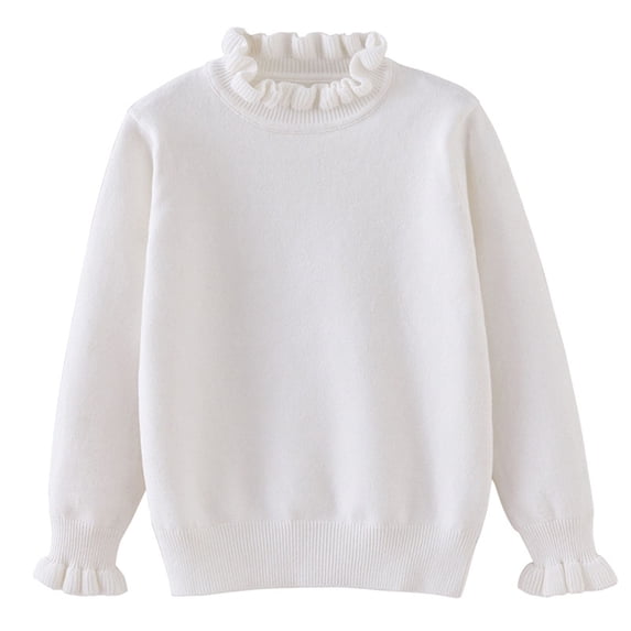 SERTG Boys and Girls Fashion Long Sleeves Knit Sweater Hight Neck Base Shirt Casual Comfortable Fall Winter Tops for Children 4-7 Years(White,11-12 Years)