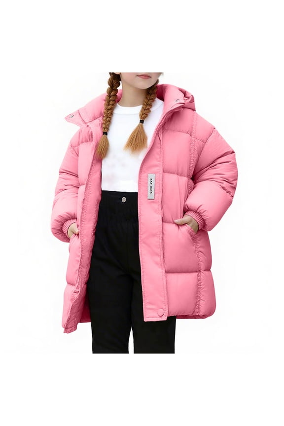 Boys Girls Hooded Coat Long Sleeve Mid Length Winter Warm Waterproof Snow Plays Casual Outerwear for Kids Toddler 2-12 Years(Pink,2 Years)