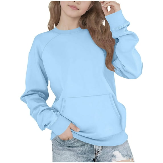 SERTG Boys Girls Kids Solid Color Round Neck Pullover Long Sleeve Casual Everyday Outerwear Spring Fall Comfortable Tops for Children(Blue,9 Years)