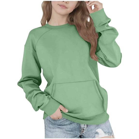 SERTG Boys Girls Kids Solid Color Round Neck Pullover Long Sleeve Casual Everyday Outerwear Spring Fall Comfortable Tops for Children(Green,5 Years)