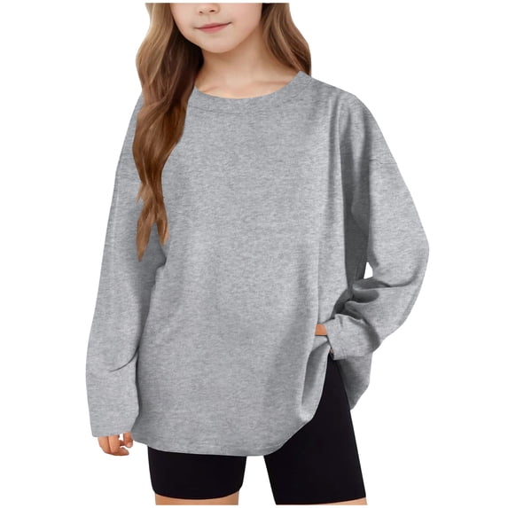 SERTG Boys Girls Long Sleeve Pullover Hoodless Solid Color Casual Loose Kids Spring Fall Outdoor Top Sweatshirt(Gray#1,8 Years)