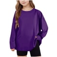 thumbnail image 1 of SERTG Boys Girls Long Sleeve Pullover Hoodless Solid Color Casual Loose Kids Spring Fall Outdoor Top Sweatshirt(Purple,6 Years), 1 of 9