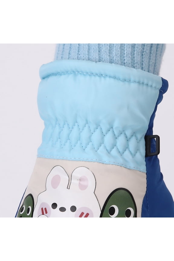 Boys Girls Snow Gloves Cute Cartoon Non-Slip Thickened Warmth Winter Waterproof Kids Skiing Sports Gloves for Children 4-7 Years(Blue,One Size)
