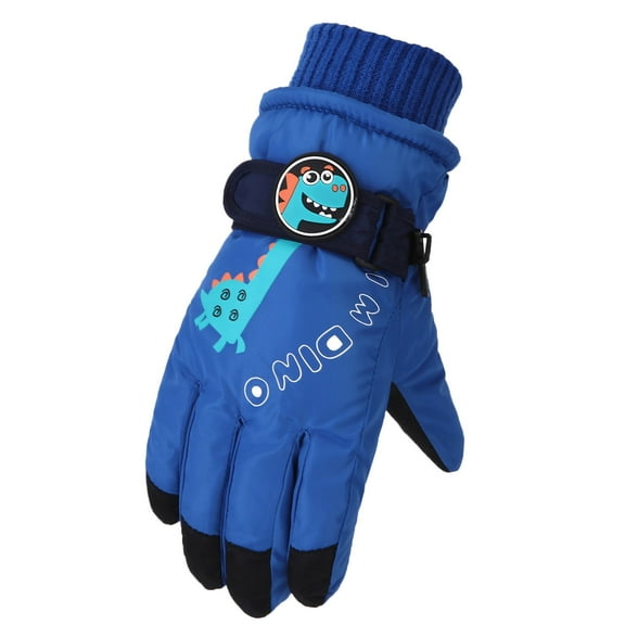 SERTG Boys Girls Snow Gloves Cute Cartoon Thickened Warmth Insulated Grip Adjustable Wrist Winter Waterproof Kids Skiing Sports Gloves for Children 6-10 Years(Blue,One Size)