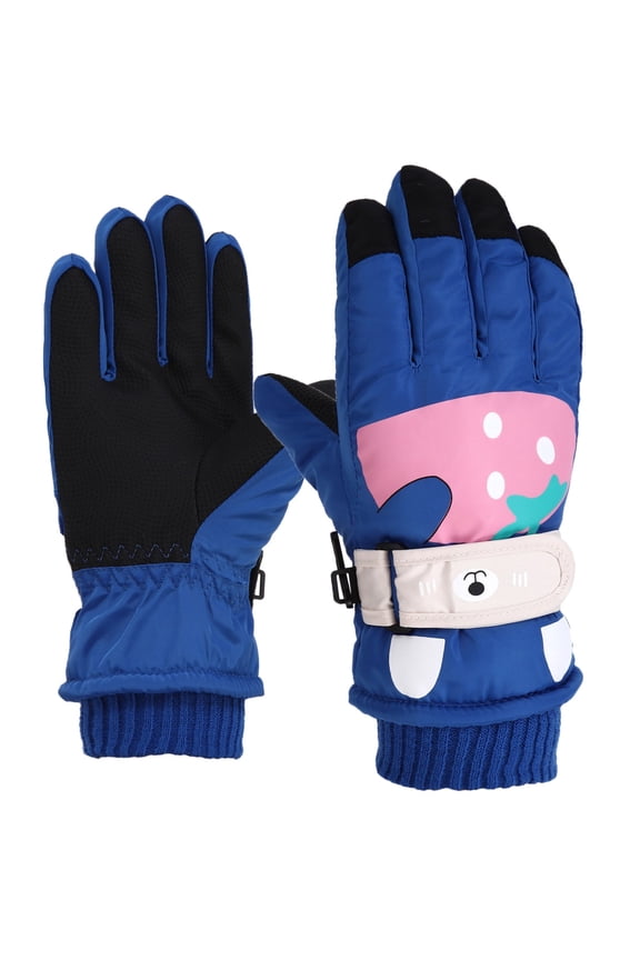 Boys Girls Snow Gloves Thermal Insulated Non-Slip Grip Adjustable Wrist Winter Waterproof Kids Skiing Sports Gloves for Children 5-8 Years(Blue,Free Size)