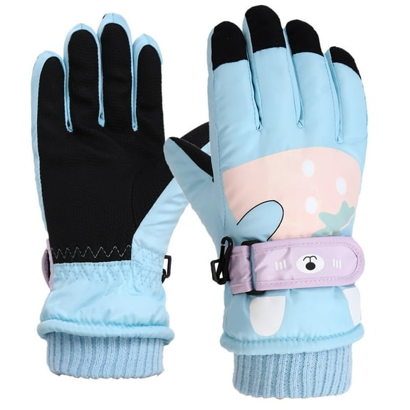 SERTG Boys Girls Snow Gloves Thermal Insulated Non-Slip Grip Adjustable Wrist Winter Waterproof Kids Skiing Sports Gloves for Children 5-8 Years(Light Blue,Free Size)