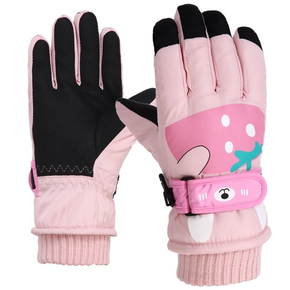 SERTG Boys Girls Snow Gloves Thermal Insulated Non-Slip Grip Adjustable Wrist Winter Waterproof Kids Skiing Sports Gloves for Children 5-8 Years(Pink,Free Size)