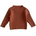 thumbnail image 1 of SERTG Boys and Girls Solid Color Ribbed Knit Sweater with Turn Down Collar Stretchy Slim Fall Winter Round Neck Tops for Children 1-8 Years(Khaki#1,5-6 Years), 1 of 4