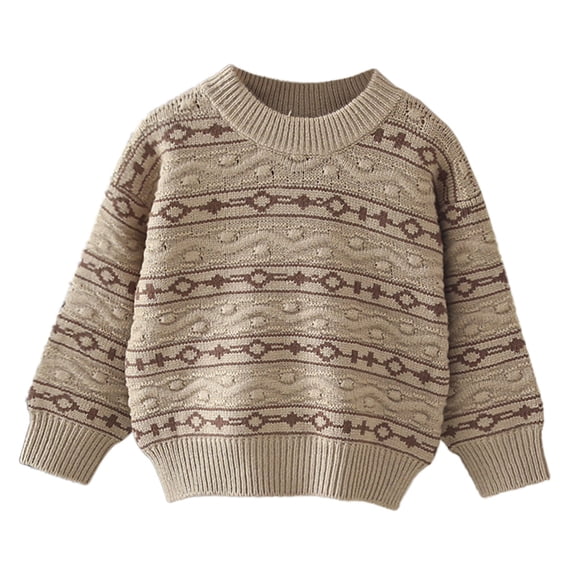 SERTG Boys Girls Striped Knit Sweater Round Neck Long Sleeve Fashion Comfortable Fall Winter Casual Everyday Top for Kids(Khaki,3-4 Years)