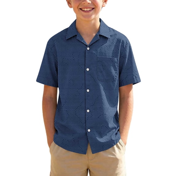 SERTG Boys Hawaiian Print Short Sleeve Shirt Turndown Collar Button Down Casual Top For Boys 3-15 Years Old Summer Fashion Shirt