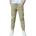 thumbnail image 1 of SERTG Boys Pants Straight Solid Color Joggers Casual Sports Spring Fall Comfortable Fit Trousers Everyday Wear Kids Pants(Khaki,6 Years), 1 of 4