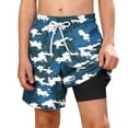 thumbnail image 1 of SERTG Boys Print Swim Trunks with Double Layers and Pockets Adjustable Beach Shorts for Kids Fun Pool Shorts, 1 of 9
