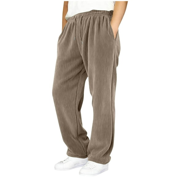 SERTG Boys Solid Color Jogger Pants Elastic Waist Loose Fit Straight Leg Casual Streetwear Fall Winter Comfortable Kids Trousers(Khaki,14-15 Years)