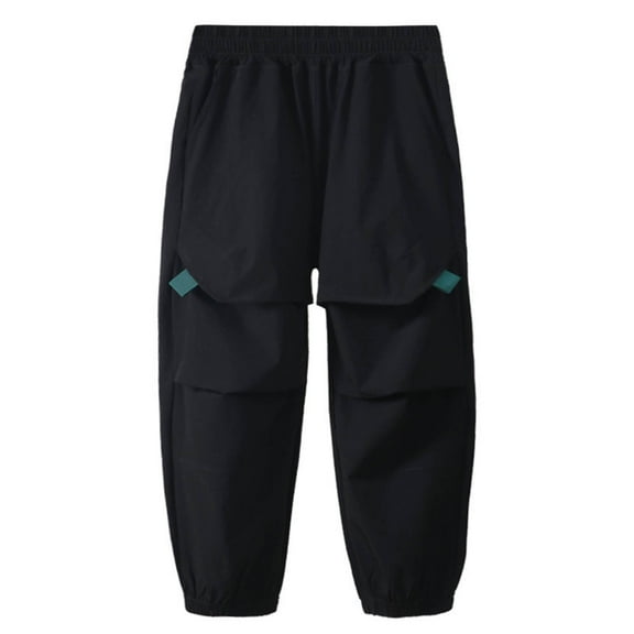 SERTG Boys Solid Color Jogger Pants Lightweight Loose Fit Breathable Cargo Pants Spring Summer Casual Trousers for Kids(Black,16-17 Years)