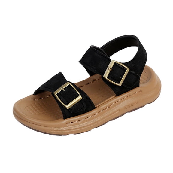 SERTG Boys Summer Beach Sandals Vintage Hook and Loop Shoes Soft Sole Casual Footwear for Outdoor Play and Daily Use Comfortable Walking Shoes for Kids(Black,2.5-3 Years)