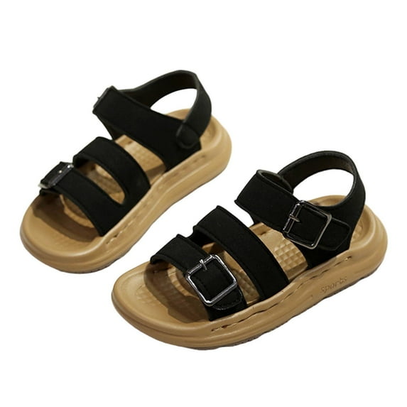 SERTG Boys Summer Beach Sandals Vintage Hook and Loop Print Soft Sole Casual Shoes for Outdoor Activities and Comfortable Footwear(Black,2.5-3 Years)