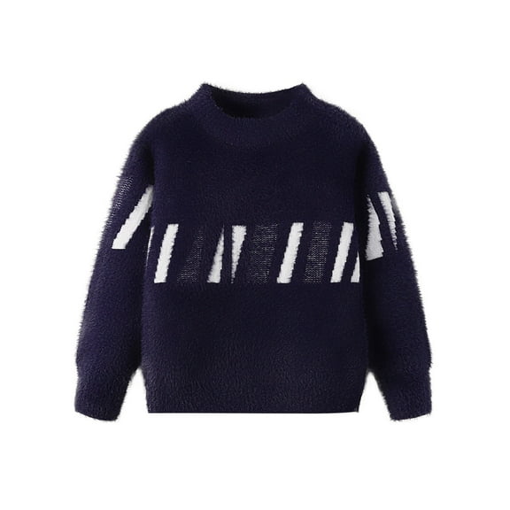 SERTG Boys Sweater Casual Loose Round Neck Long Sleeve Fall Winter Base Shirt with Cute Print for Kids 3-14 Years(Navy,8 Years)