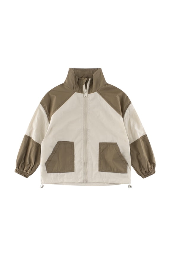 Boys Two-Tone Fall Jacket Long Sleeve Convertible Collar Zipper Front Casual Fashion Outerwear Top for Children 3-9 Years(Coffee,8 Years)
