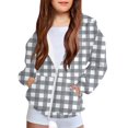 thumbnail image 1 of SERTG Boys and Girls Checkered Hooded Jacket Zip Front Long Sleeve Sporty Casual Outerwear Top for Children 4-12 Years(Gray,4 Years), 1 of 8
