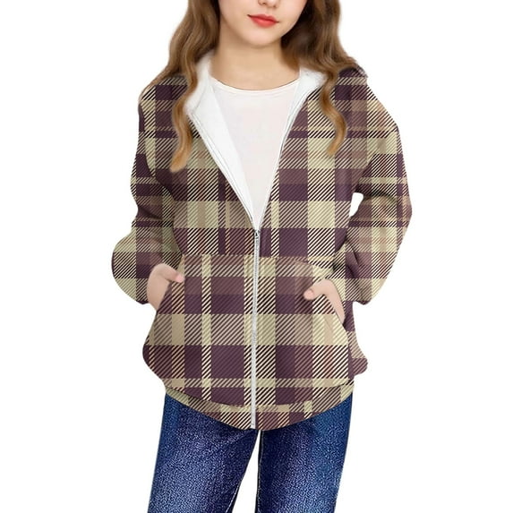 SERTG Boys and Girls Checkered Hooded Jacket Zip Front Long Sleeve Sporty Casual Outerwear Top for Children 4-12 Years(Multicolor,7 Years)