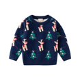 thumbnail image 1 of SERTG Boys and Girls Christmas Knit Sweater Holiday Cute Print Round Neck Cozy Warm Pullover Fall Winter Tops for Children 4-12 Years(Navy#7,3 Years), 1 of 3