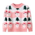 thumbnail image 1 of SERTG Boys and Girls Christmas Knit Sweater Holiday Cute Print Round Neck Cozy Warm Pullover Fall Winter Tops for Children 4-12 Years(Pink,4 Years), 1 of 6