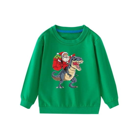 SERTG Boys and Girls Dinosaur Print Long Sleeve Round Neck Pullover Fall Winter Top Casual Comfortable Shirt for Children 1-7 Years(Green,4 Years)