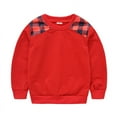 thumbnail image 1 of SERTG Boys and Girls Long Sleeve Plaid Print Round Neck T-Shirt Fall Winter Casual Comfortable Pullover Top for Children 1-4 Years(Red,18-24 Months), 1 of 2