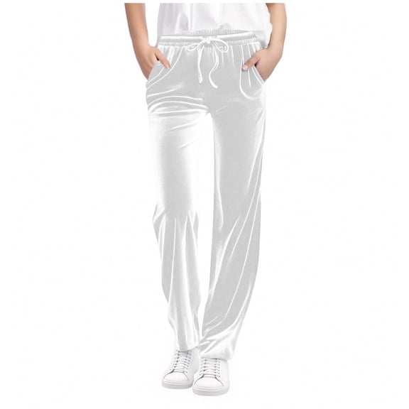 SERTG Boys and Girls Solid Color Elastic Waist with Pockets Casual Loose Fitted Fall Winter Long Pants for Children 5-15 Years(White,9 Years)