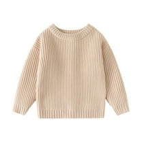 SERTG Boys and Girls Solid Color Knit Sweater Long Sleeve Round Neck Fall Winter Keep Warm Knitwear Top for Children 1-8 Years(Khaki,3 Years)