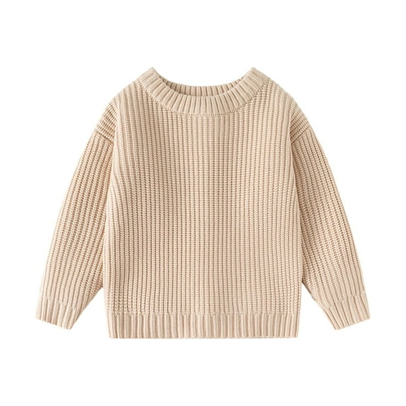 SERTG Boys and Girls Solid Color Knit Sweater Long Sleeve Round Neck Fall Winter Keep Warm Knitwear Top for Children 1-8 Years(Khaki,3 Years)