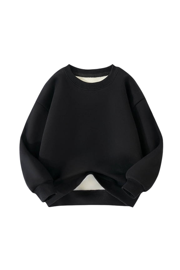 Boys and Girls Solid Color Knit Sweater Long Sleeve Round Neck Fall Winter Keep Warm Knitwear Top for Children 3-14 Years(Black,7 Years)