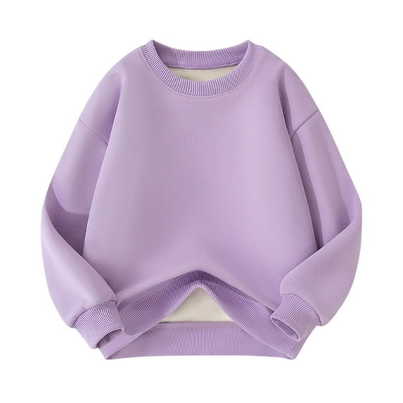 SERTG Boys and Girls Solid Color Knit Sweater Long Sleeve Round Neck Fall Winter Keep Warm Knitwear Top for Children 3-14 Years(Purple,7 Years)