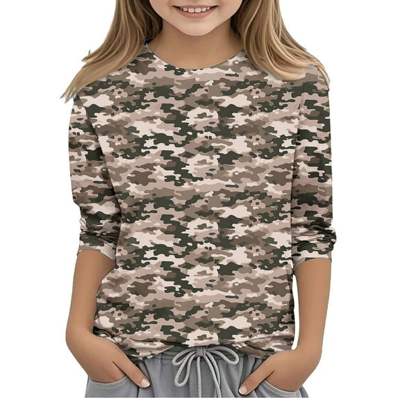 SERTG Child and Child Camouflage Print Shirts Kids Soft Crewneck Tee 3/4 Sleeve T-Shirt Basic Long Sleeve Tops for Children 3-12 Years(Army Green#3,3 Years)