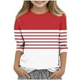 thumbnail image 1 of SERTG Child Child Plaid Striped 3/4 Sleeve Shirt – Lightweight Round Neck Pullover for Spring Autumn Printed Casual Layering Tee(Red#1,7 Years), 1 of 5