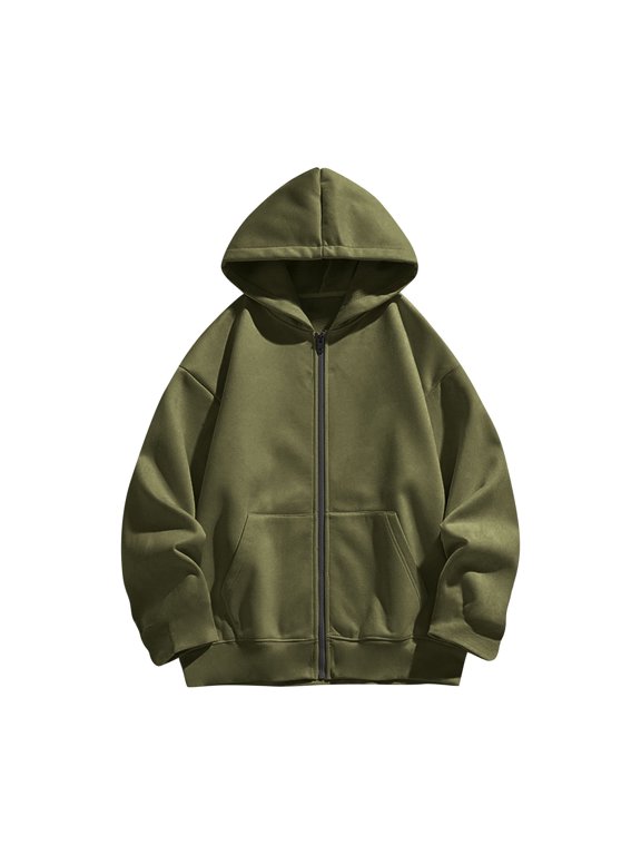 Child and Child Solid Color Zip Up Hoodies Sweatshirt Casual Lightweight Jacket Kids Long Sleeve Tops with Pockets Spring Fall(Army Green#2,11 Years)