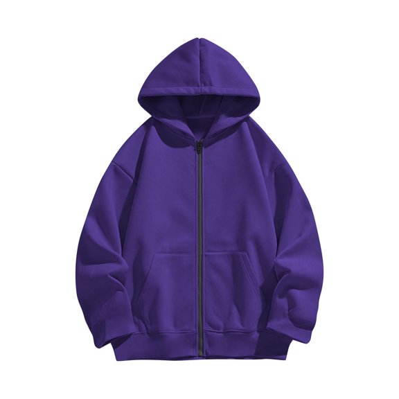 SERTG Child and Child Solid Color Zip Up Hoodies Sweatshirt Casual Lightweight Jacket Kids Long Sleeve Tops with Pockets Spring Fall(Purple#2,7 Years)