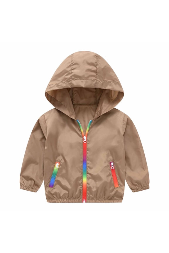 Child and Child Windbreaker Casual Outerwear Kids Lightweight Zip Long Sleeve Hooded Jacket Baby Cute Dust Coat with Pocket for Big Kids(Khaki,6 Years)