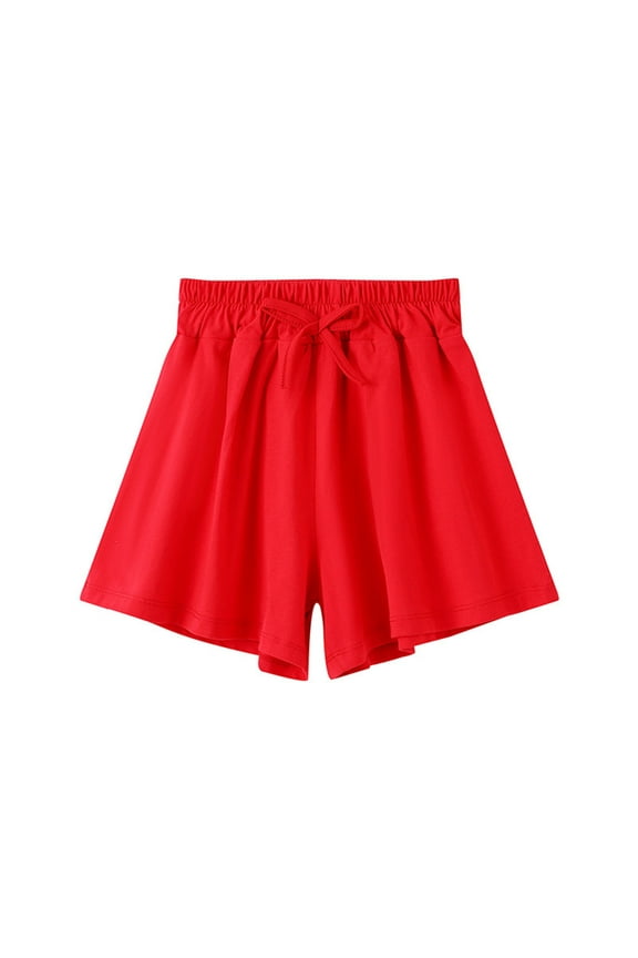 Children Casual Shorts Bow Detail Design Elastic Waist Loose Fit Outdoor Play Summer Wear Comfort Fit Play Bottoms(Red,6-7 Years)
