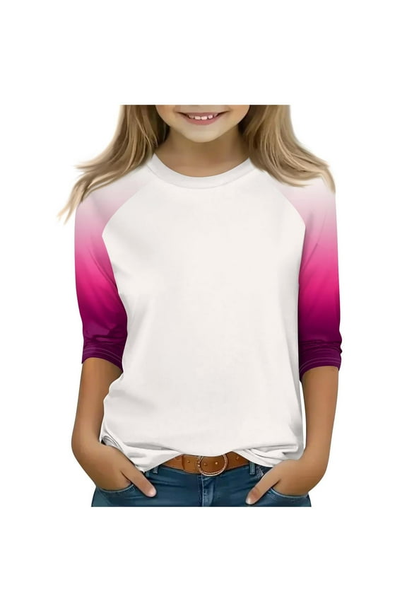Children Casual T Shirts Kids Loose Soft Soid Color Block Crew Neck Tunic Tops 3/4 Sleeve Tees Spring Fall Blouses for 4-15 Years(Beige,13 Years)