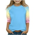 thumbnail image 1 of SERTG Children Casual T Shirts Kids Loose Soft Soid Color Block Crew Neck Tunic Tops 3/4 Sleeve Tees Spring Fall Blouses for 4-15 Years(Blue,11 Years), 1 of 7