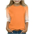 thumbnail image 1 of SERTG Children Casual T Shirts Kids Loose Soft Soid Color Block Crew Neck Tunic Tops 3/4 Sleeve Tees Spring Fall Blouses for 4-15 Years(Orange,5 Years), 1 of 7