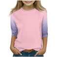 thumbnail image 1 of SERTG Children Casual T Shirts Kids Loose Soft Soid Color Block Crew Neck Tunic Tops 3/4 Sleeve Tees Spring Fall Blouses for 4-15 Years(Pink,14 Years), 1 of 7