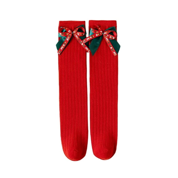 SERTG Children Christmas Socks Winter Thermal Knee-High Socks with Cute Bow Soft Keep Thick Warm Fashion Kids Socks(Red#1,Free Size)