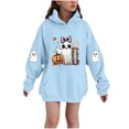 thumbnail image 1 of SERTG Children Halloween Printed Hooded Tops Long Sleeved Sweatshirt with Pockets Fleece Top Hooded Sweatshirt for Girls 3-14 Years(Blue,5-6 Years), 1 of 4