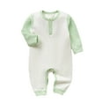 thumbnail image 1 of SERTG Children Infant Set Two-Tone Bodysuit Ribbed Texture Long Sleeve Sleeve Fall Winter Coverall Outfit for Kids 0-2 Years(Green,3 Months), 1 of 7
