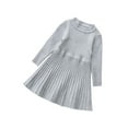 thumbnail image 1 of SERTG Children Knit Sweater Dress Solid Color Long Sleeve Round Neck Princess Cute Comfortable Casual Fall Winter Skirt for Kids 3-9 Years(Gray,9 Years), 1 of 6